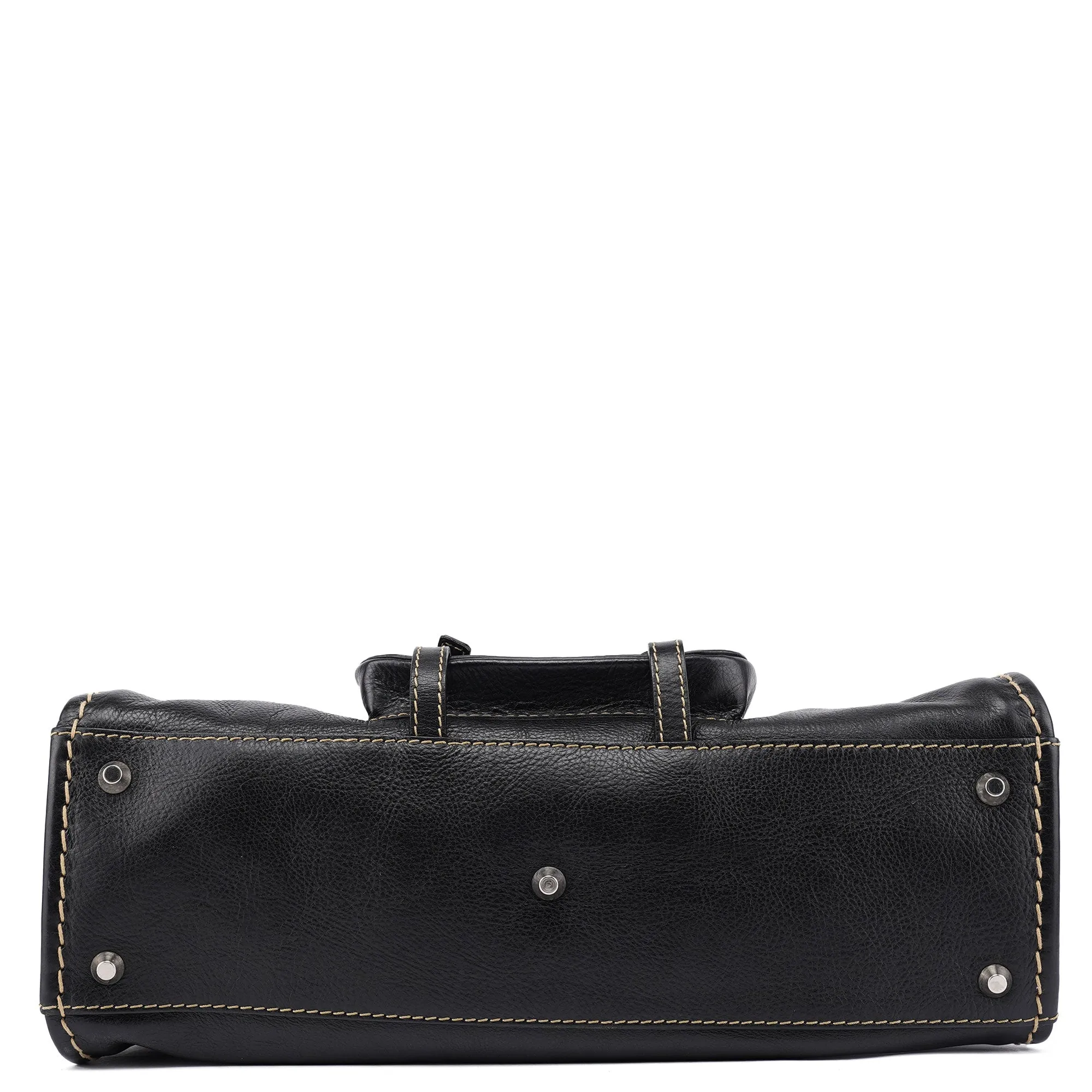 Black Leather Edith 2-Way Tote Bag
