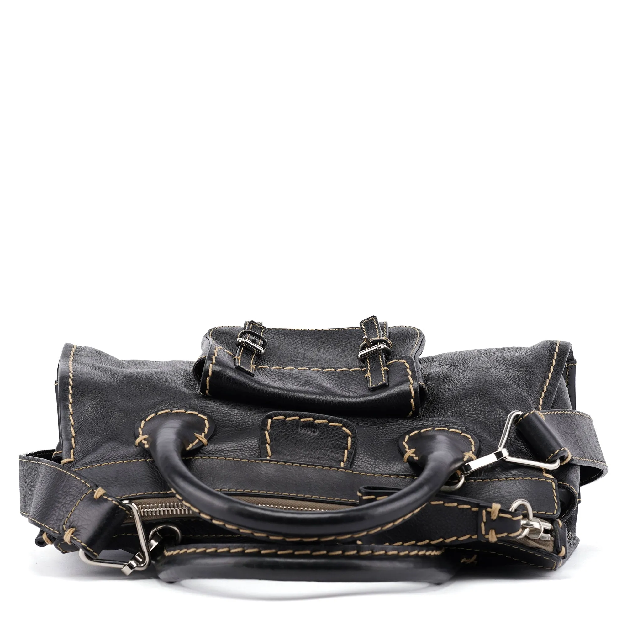 Black Leather Edith 2-Way Tote Bag
