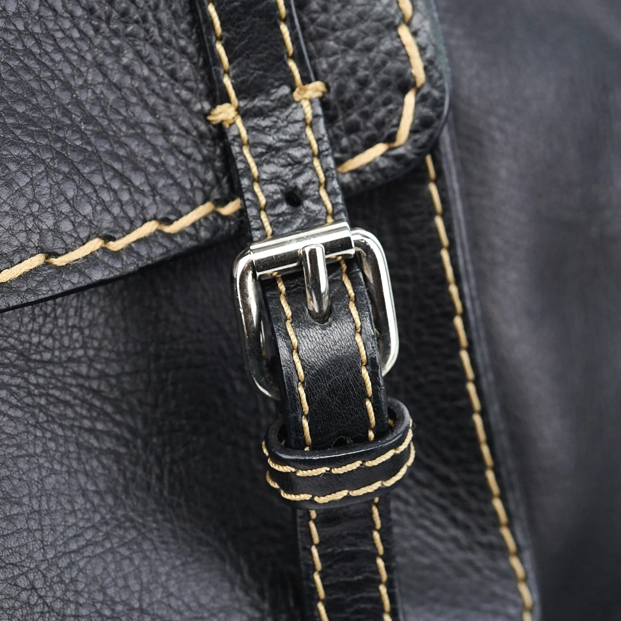 Black Leather Edith 2-Way Tote Bag