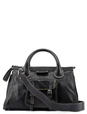 Black Leather Edith 2-Way Tote Bag