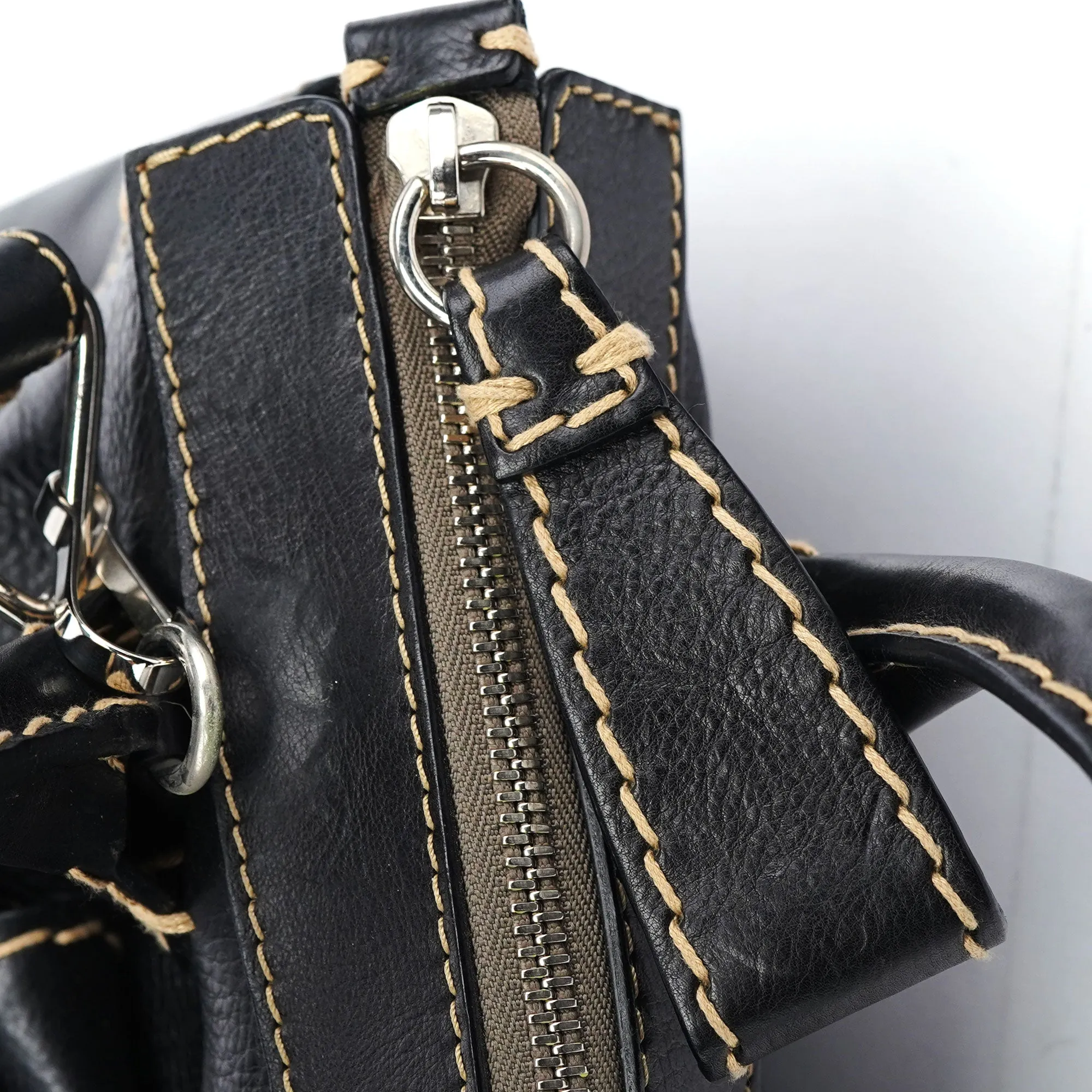 Black Leather Edith 2-Way Tote Bag
