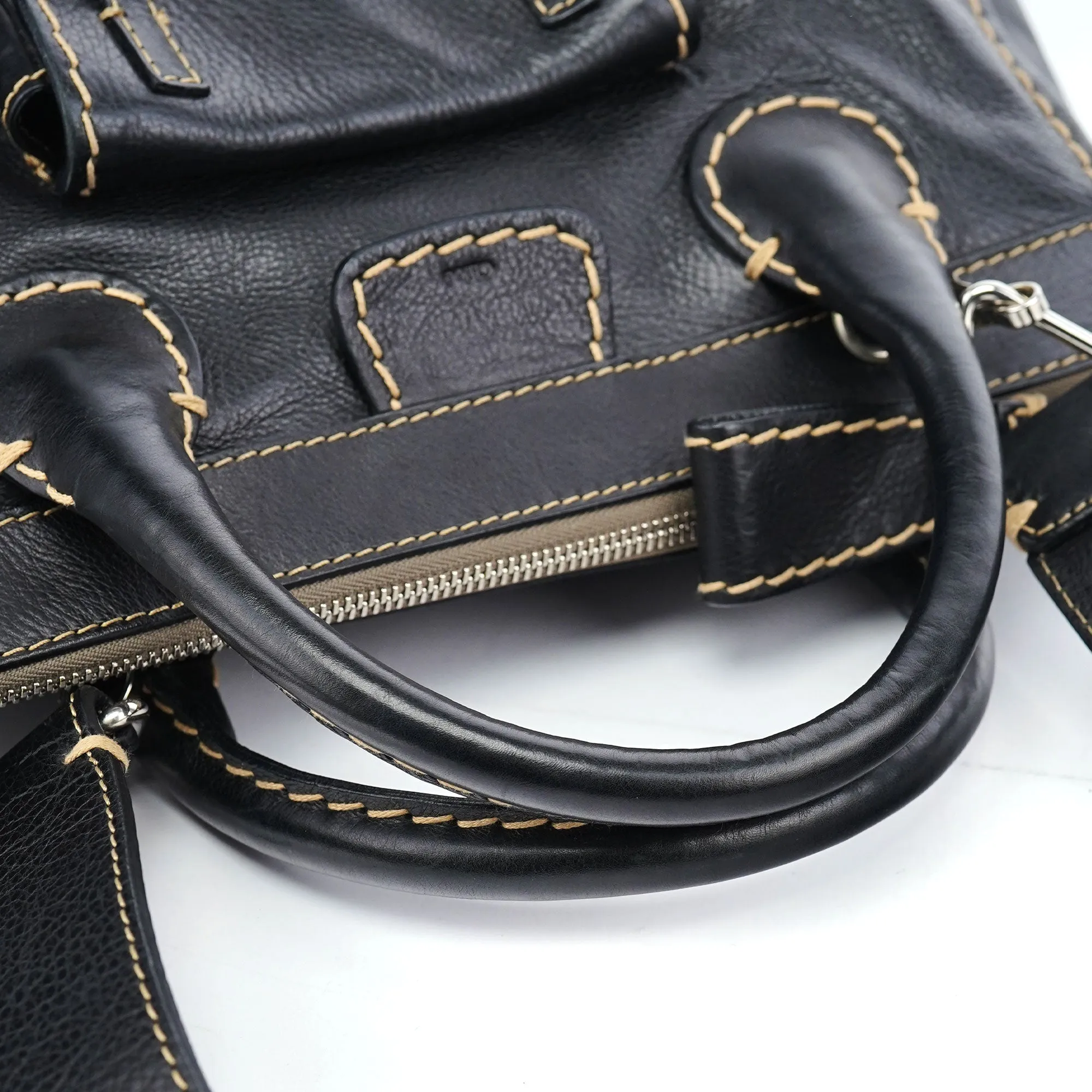 Black Leather Edith 2-Way Tote Bag