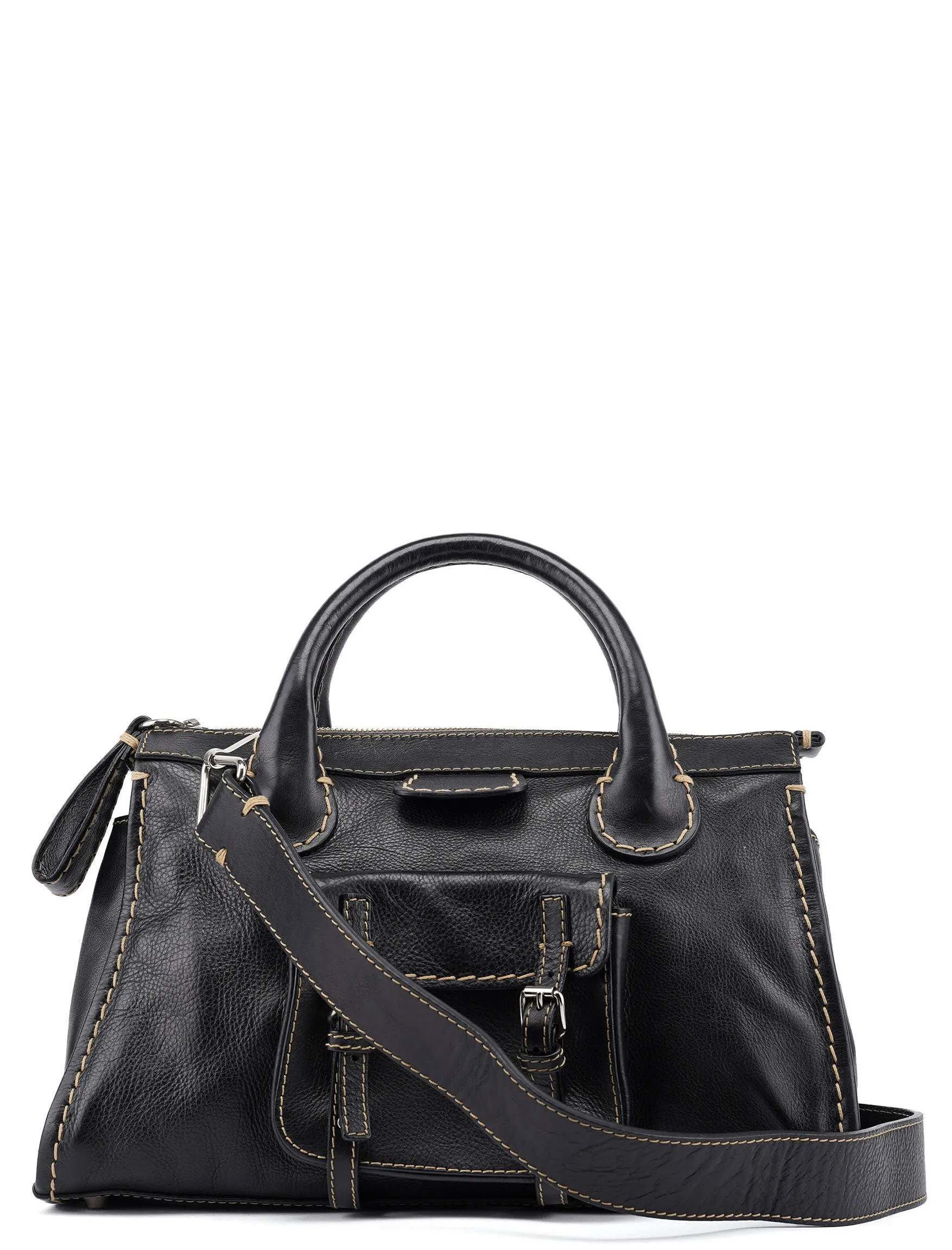 Black Leather Edith 2-Way Tote Bag