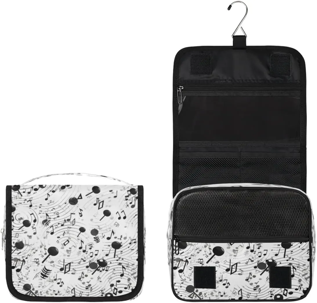 Black Musical Notes Hanging Toiletry Bag Waterproof Makeup Cosmetic Bag Travel Bag Organizer for Accessories Shampoo Full Sized Container Travel-Essentials Toiletry Bag