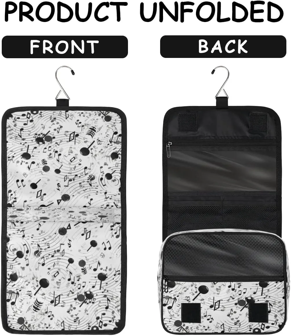Black Musical Notes Hanging Toiletry Bag Waterproof Makeup Cosmetic Bag Travel Bag Organizer for Accessories Shampoo Full Sized Container Travel-Essentials Toiletry Bag