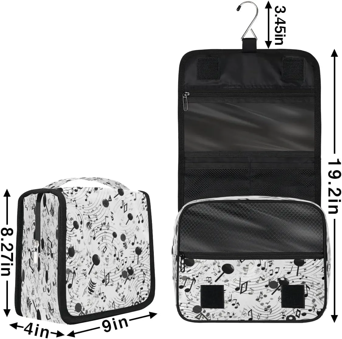 Black Musical Notes Hanging Toiletry Bag Waterproof Makeup Cosmetic Bag Travel Bag Organizer for Accessories Shampoo Full Sized Container Travel-Essentials Toiletry Bag