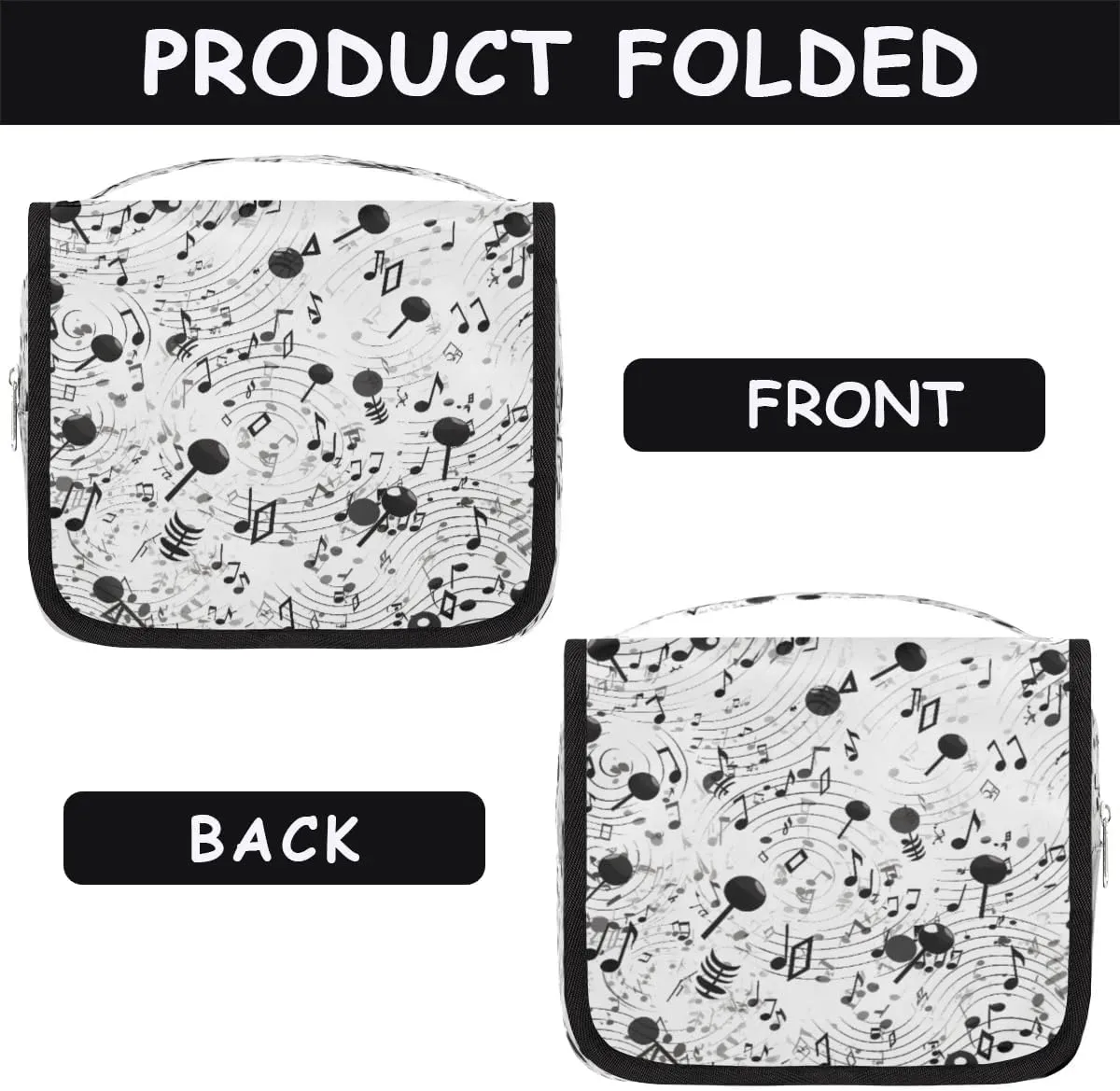 Black Musical Notes Hanging Toiletry Bag Waterproof Makeup Cosmetic Bag Travel Bag Organizer for Accessories Shampoo Full Sized Container Travel-Essentials Toiletry Bag