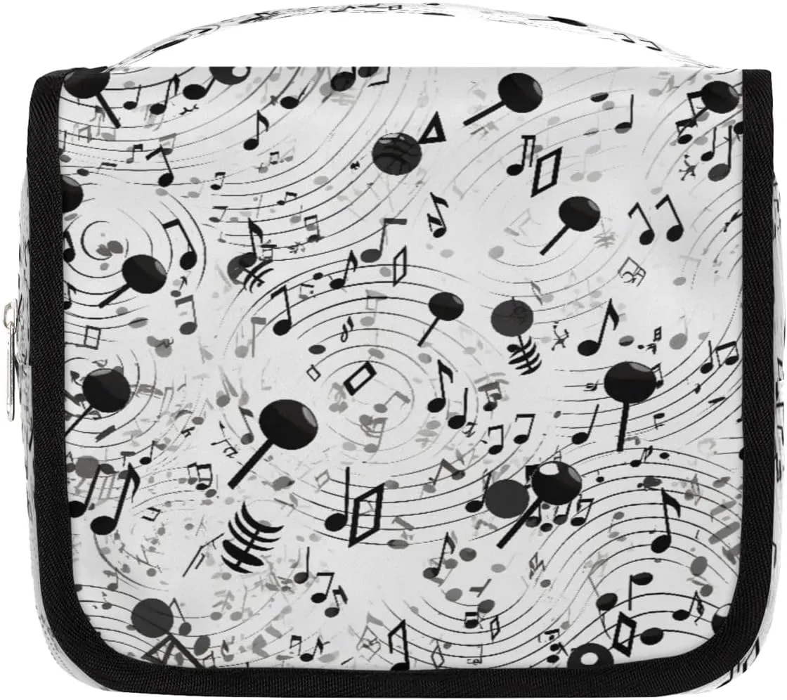 Black Musical Notes Hanging Toiletry Bag Waterproof Makeup Cosmetic Bag Travel Bag Organizer for Accessories Shampoo Full Sized Container Travel-Essentials Toiletry Bag
