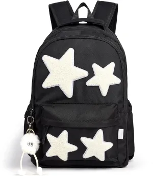Black Y2K Backpack with Cute Plush Accessories Emo Star Preppy School Bookbag Girls Boys Grunge Aesthetic Backpacks for Kids