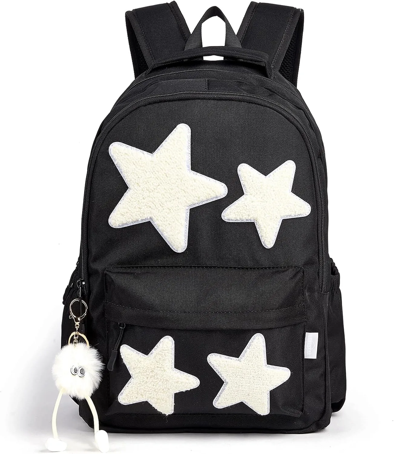 Black Y2K Backpack with Cute Plush Accessories Emo Star Preppy School Bookbag Girls Boys Grunge Aesthetic Backpacks for Kids