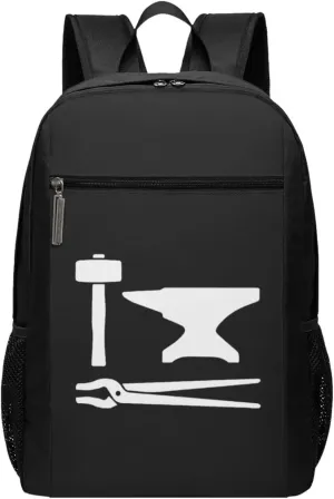 Blacksmith Hammer Logo Travel Laptop Backpack, Business Anti Theft Slim Sturdy Laptops Backpacks, College Computer Bag Gift for Men & Women Fits 17 Inch Notebook,Black