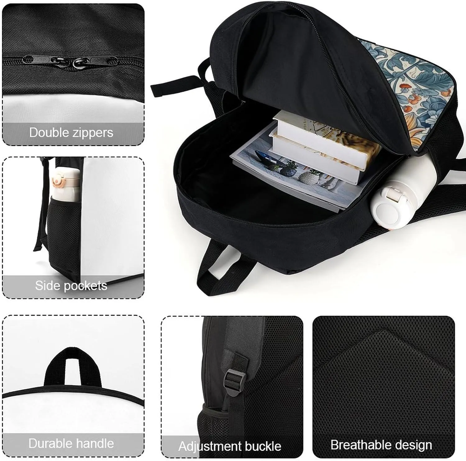 Blue And Orange Flowers Backpack Lightweight Casual Laptop Business Daypack Travel Daypack for Women Men