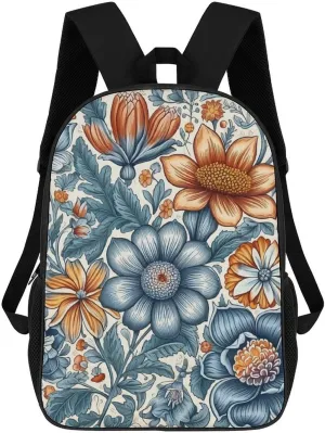 Blue And Orange Flowers Backpack Lightweight Casual Laptop Business Daypack Travel Daypack for Women Men