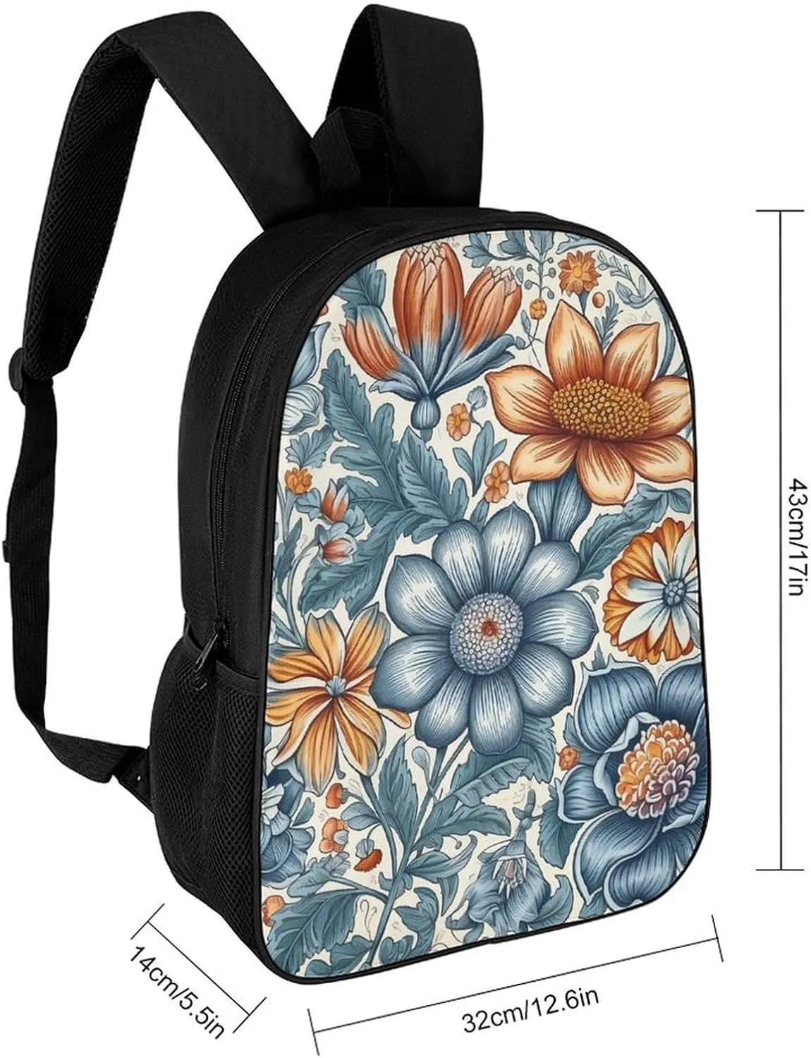 Blue And Orange Flowers Backpack Lightweight Casual Laptop Business Daypack Travel Daypack for Women Men