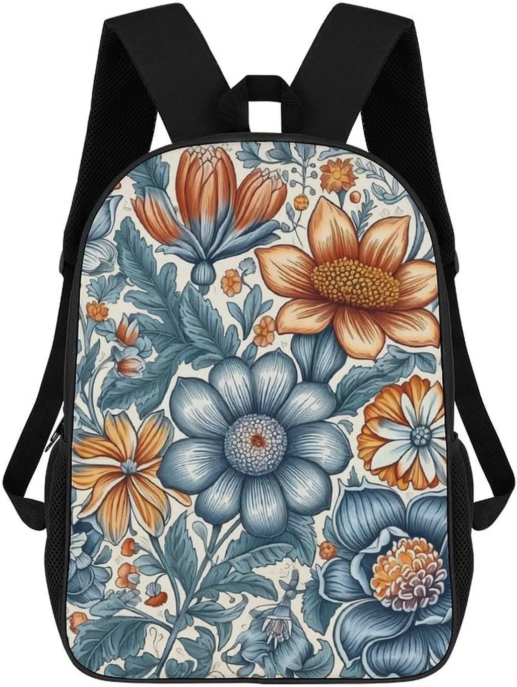 Blue And Orange Flowers Backpack Lightweight Casual Laptop Business Daypack Travel Daypack for Women Men