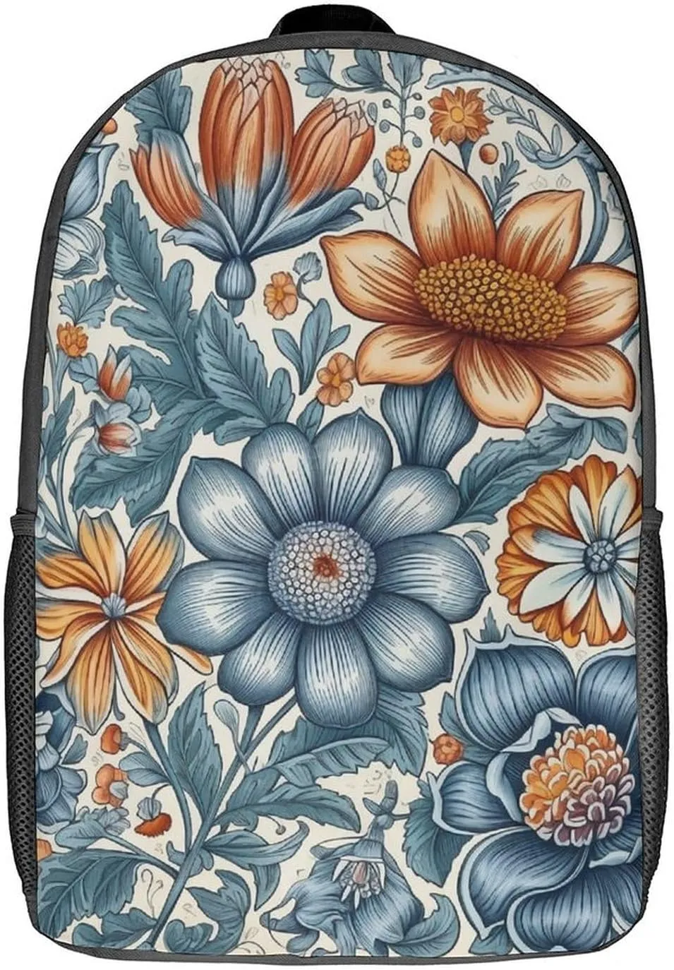 Blue And Orange Flowers Backpack Lightweight Casual Laptop Business Daypack Travel Daypack for Women Men