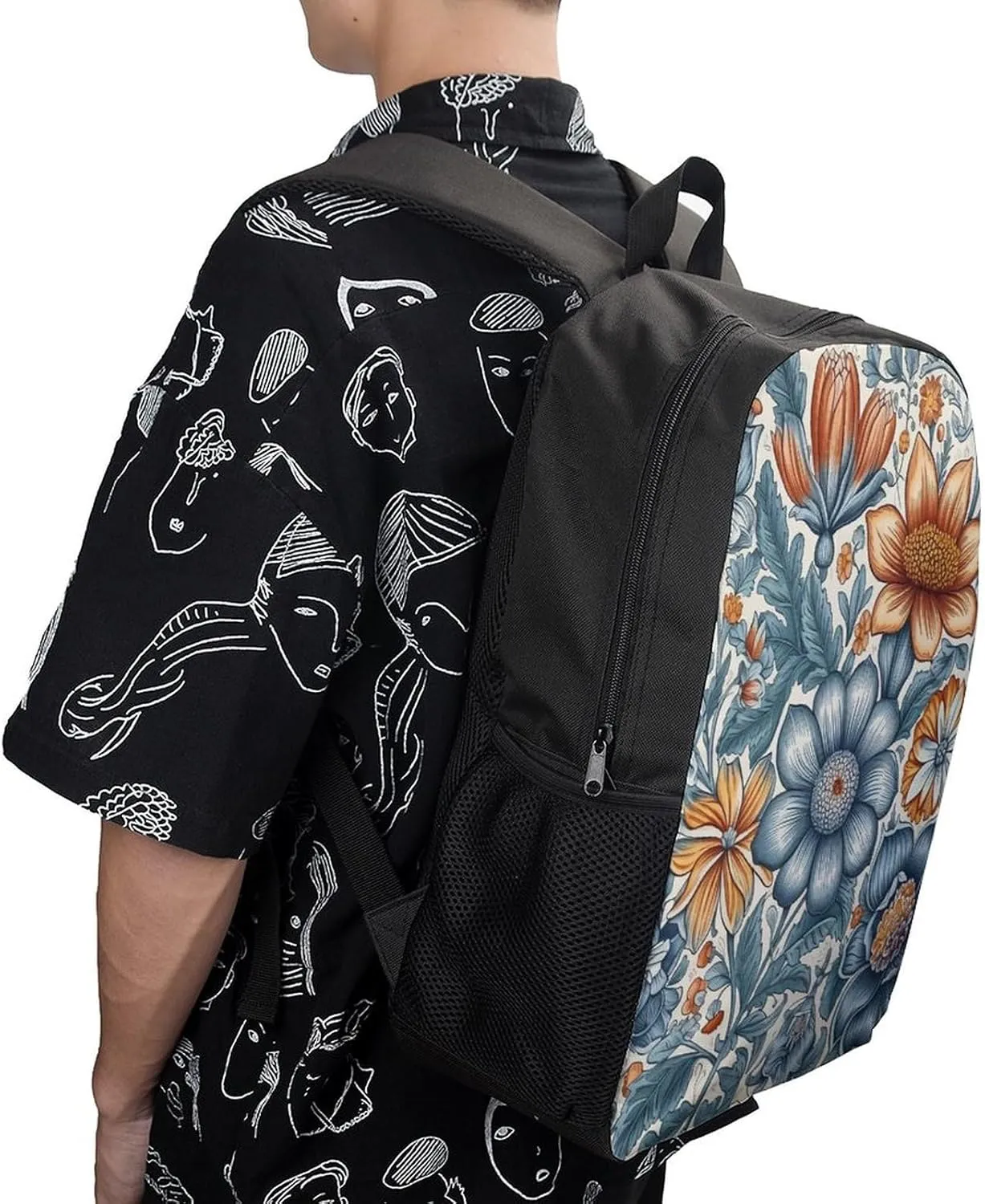 Blue And Orange Flowers Backpack Lightweight Casual Laptop Business Daypack Travel Daypack for Women Men