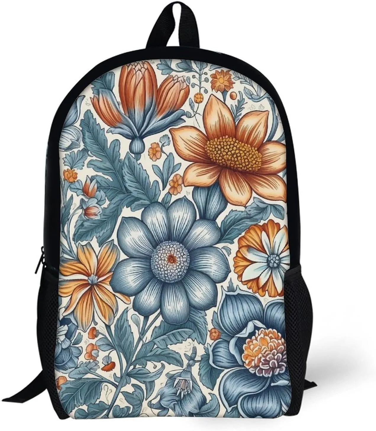 Blue And Orange Flowers Backpack Lightweight Casual Laptop Business Daypack Travel Daypack for Women Men