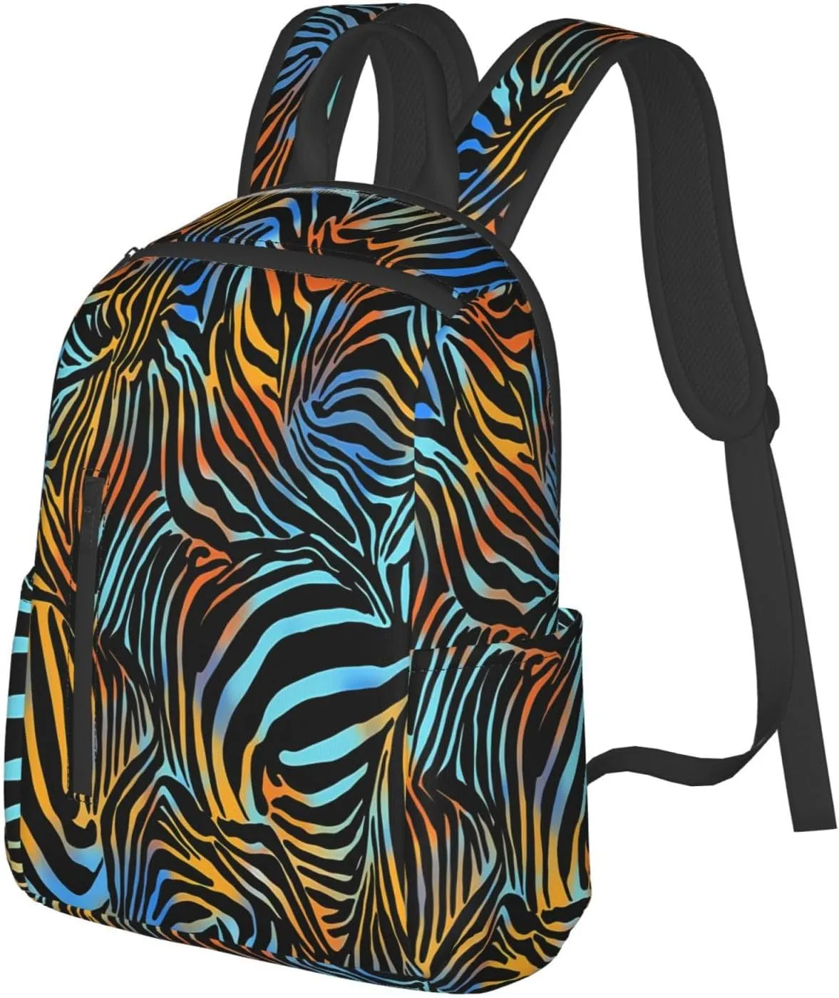 Blue Brown Zebra Stripe Casual Backpacks Large Capacity Laptop Backpack Sports Rucksack Travel Daypack Adjustable Shoulder Strap Work Bag for Outdoor Camping
