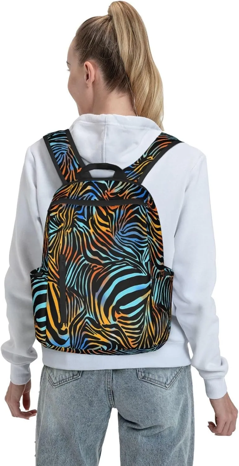 Blue Brown Zebra Stripe Casual Backpacks Large Capacity Laptop Backpack Sports Rucksack Travel Daypack Adjustable Shoulder Strap Work Bag for Outdoor Camping