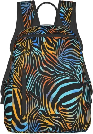 Blue Brown Zebra Stripe Casual Backpacks Large Capacity Laptop Backpack Sports Rucksack Travel Daypack Adjustable Shoulder Strap Work Bag for Outdoor Camping