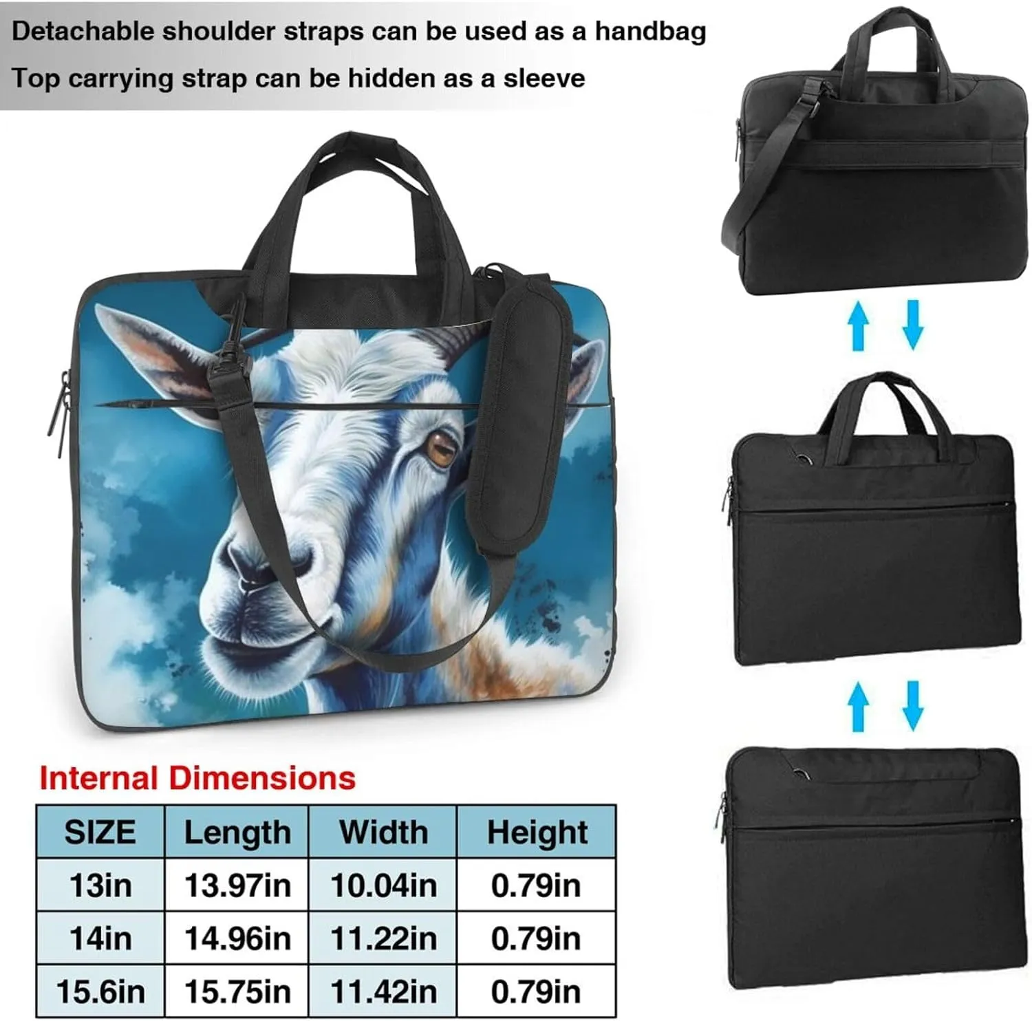 Blue Goat Print Laptop Tote Bag for Men Women Laptop Sleeve Shoulder Briefcase Messenger Computer Bag