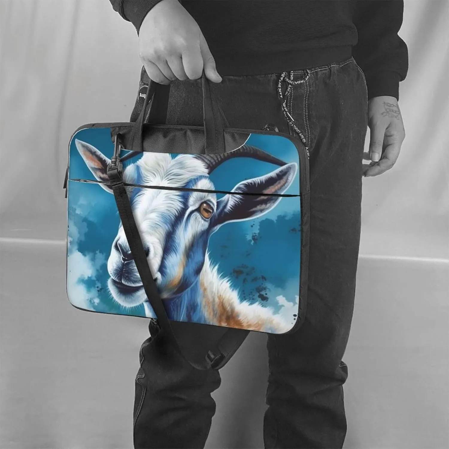 Blue Goat Print Laptop Tote Bag for Men Women Laptop Sleeve Shoulder Briefcase Messenger Computer Bag