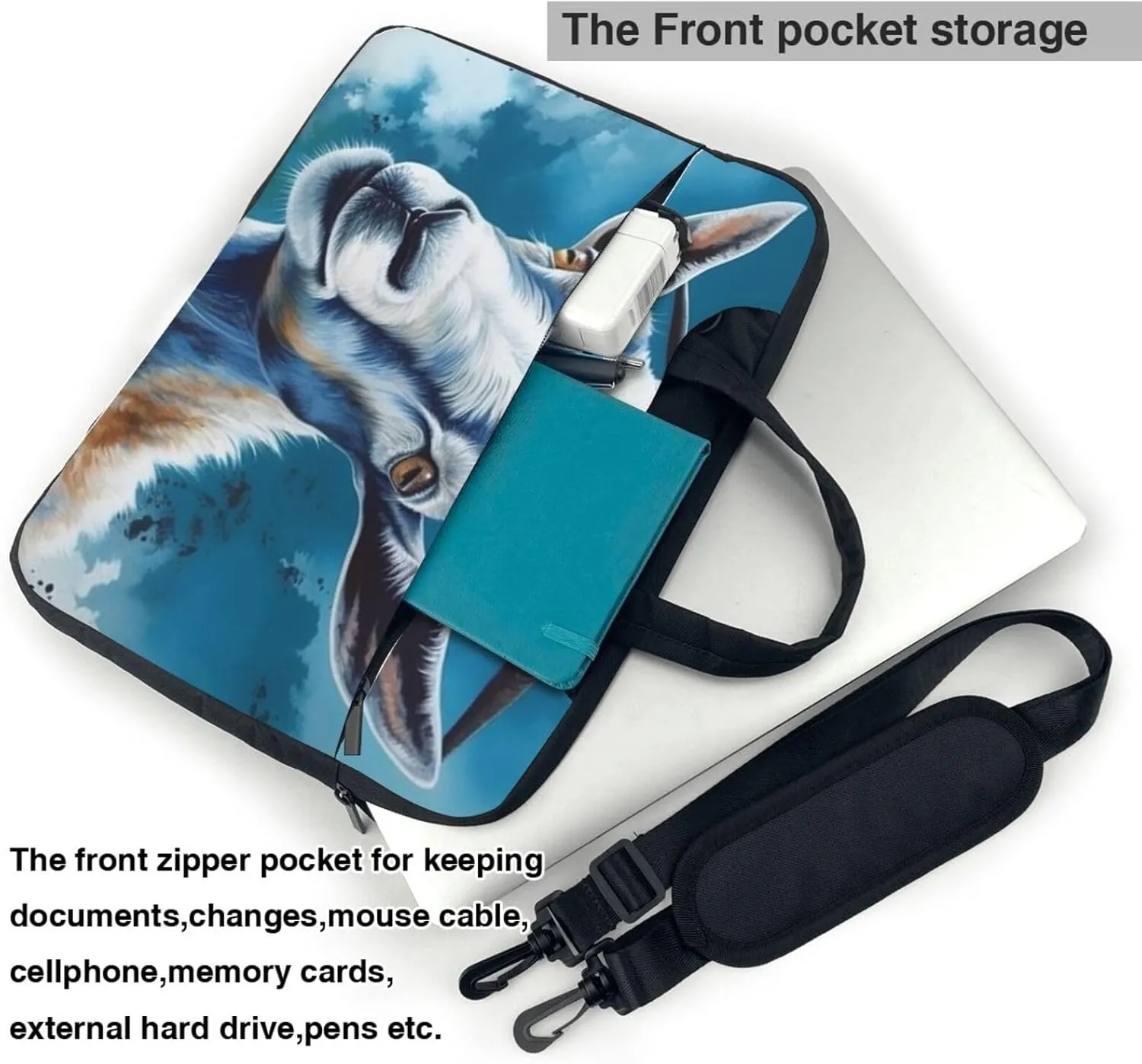 Blue Goat Print Laptop Tote Bag for Men Women Laptop Sleeve Shoulder Briefcase Messenger Computer Bag