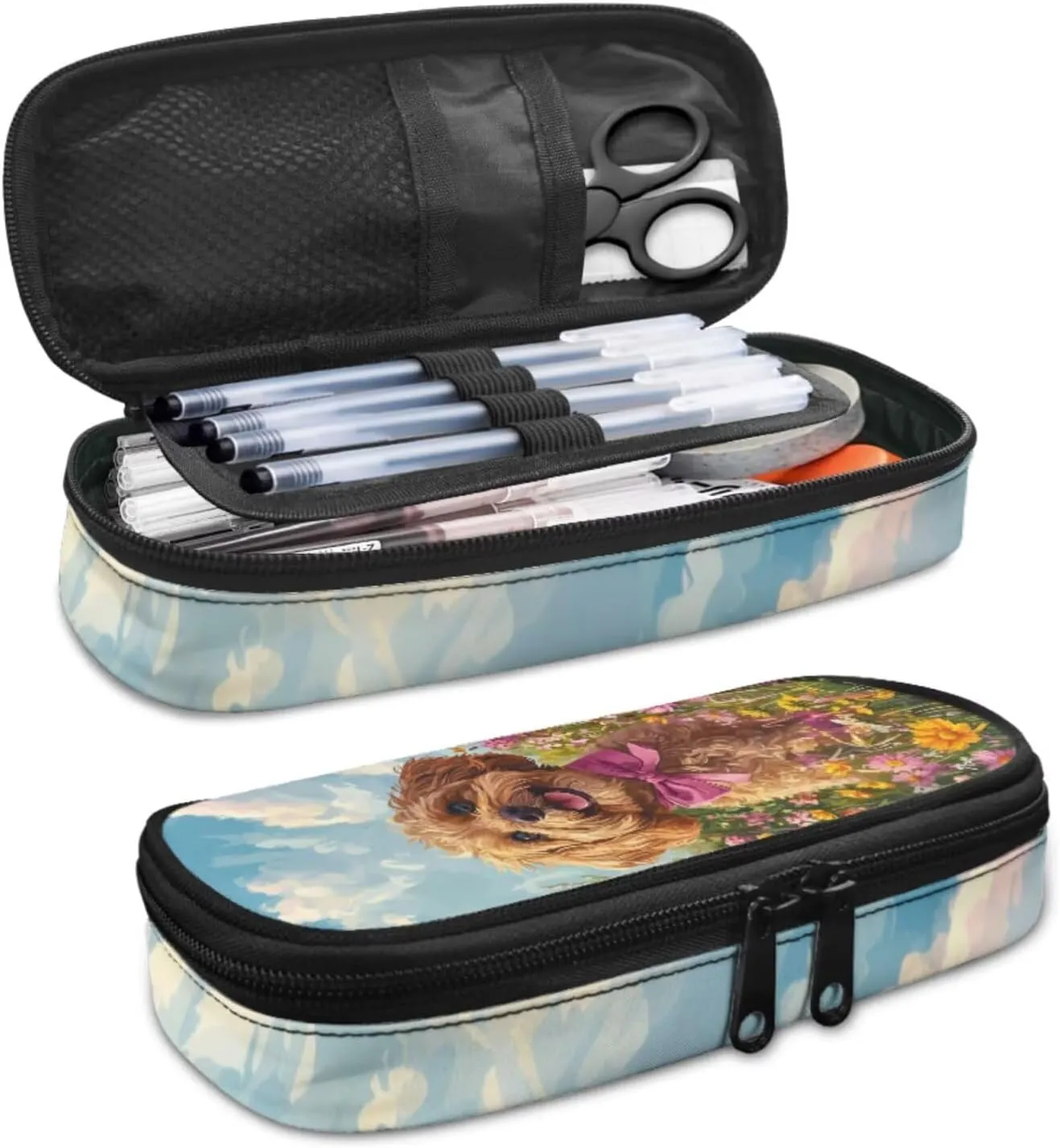 Blue Sky Dog Bookbag for Girls Kids Backpack and Lunch Box Set 2 Piece Bookmarks and Novelty Pencil Box 4 in 1 Sets Boys 7th Grade School Bag with Compartment Soft Back Packs