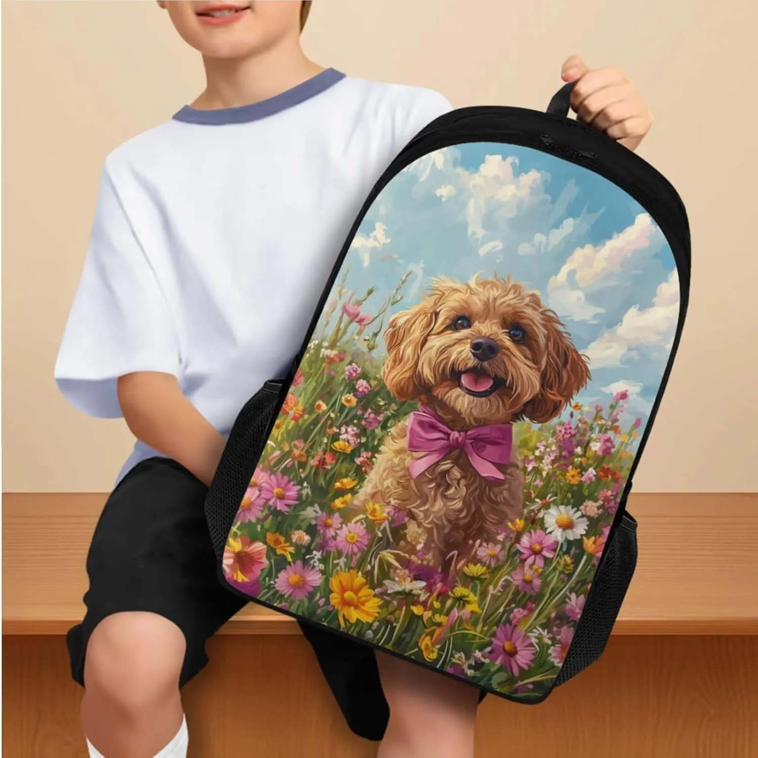 Blue Sky Dog Bookbag for Girls Kids Backpack and Lunch Box Set 2 Piece Bookmarks and Novelty Pencil Box 4 in 1 Sets Boys 7th Grade School Bag with Compartment Soft Back Packs