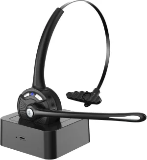 Bluetooth Headset with Microphone, Noise Canceling Wireless On Ear Headphones, Bluetooth Headphones with Mic Charging Base, Phone Headset Mute Button for Laptop, Skype, Call Centers, Office, Trucker