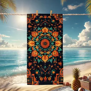 Bohemian Mandala Microfiber Beach Towel Extra Large Colorful Black Bath Towel, Quick Dry Absorbent Sand Free Lightweight Beach Blanket, Vacation Picnic Essentials Outdoor Travel 62x31 Inch