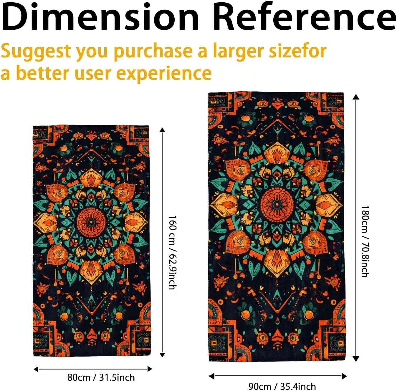 Bohemian Mandala Microfiber Beach Towel Extra Large Colorful Black Bath Towel, Quick Dry Absorbent Sand Free Lightweight Beach Blanket, Vacation Picnic Essentials Outdoor Travel 62x31 Inch