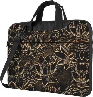 Boho Gold Lotus Flowers Laptop Bag - Shockproof & Stylish Laptop Handbag For Unique And Safe Laptop Transportation