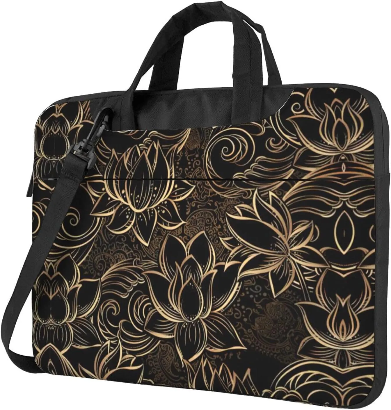 Boho Gold Lotus Flowers Laptop Bag - Shockproof & Stylish Laptop Handbag For Unique And Safe Laptop Transportation