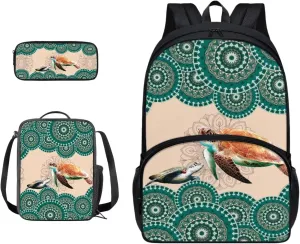 Boho Mandala Turtle Print Backpack Set Schoolbag Lunch Box Pencil Case Primary School Bookbag for Student Backpacks Large Capacity Rucksack Casual Daypack with Zipper