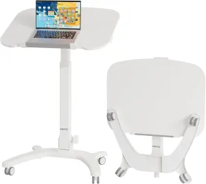 BONTEC Mobile Foldable Standing Desk, Portable Adjustable Height Desk with Gas Spring, Small Rolling Laptop Desk with Wheels for Home, Office, Bedroom, and Medical Use, 25.6" x 19.7" Desktop