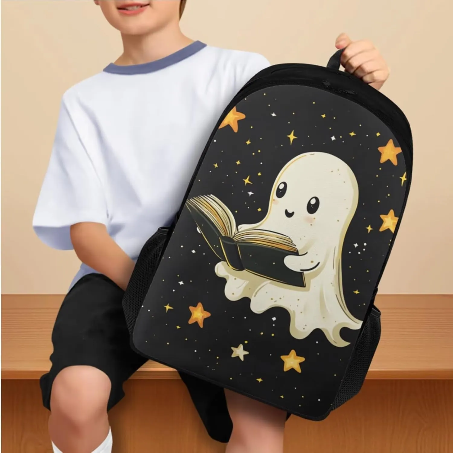 Book Ghost 4th Grade Backpack for Girls Kids Book Bag 4-in-1 Elementary School Bags for Girls Casual Daypack Backpacks with Lunch Box Pencil Case Bookmarks for Primary Students