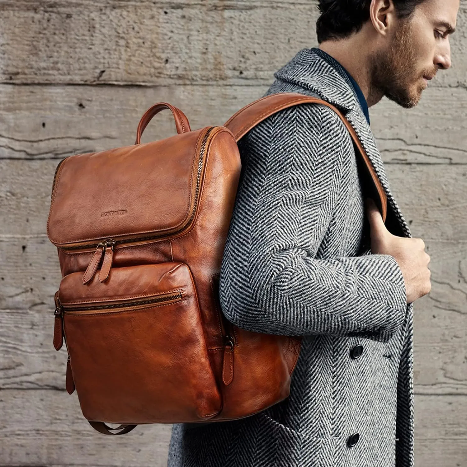 BOSTANTEN Leather Backpack for Men 15.6 inch Laptop Backpack Vintage Travel Office Bag Large Capacity Shoulder Bag Redbrown
