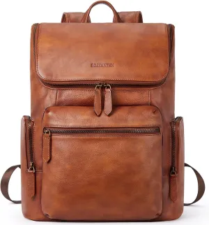 BOSTANTEN Leather Backpack for Men 15.6 inch Laptop Backpack Vintage Travel Office Bag Large Capacity Shoulder Bag Redbrown