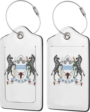 Botswana National Emblem Luggage Tags Pu Leather with Privacy Cover Label Address Card and Durable Metal Ring Suitable for Men Women Handbags Backpacks