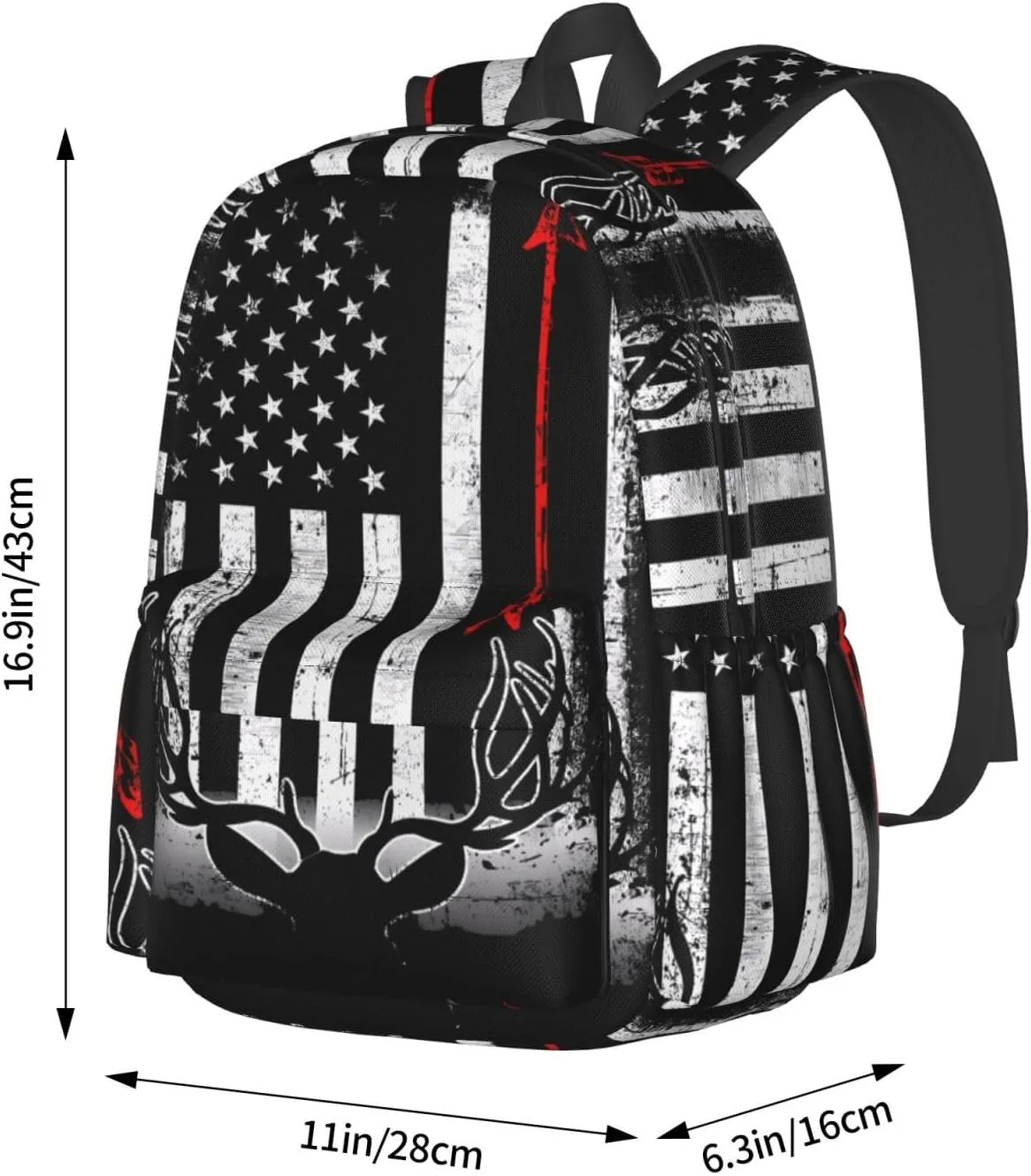 Bow Deer Hunting American Flag Casual Backpacks Large Travel Backpack Laptop Rucksack Sports Daypack Adjustable Strap Bag for Camping Hiking