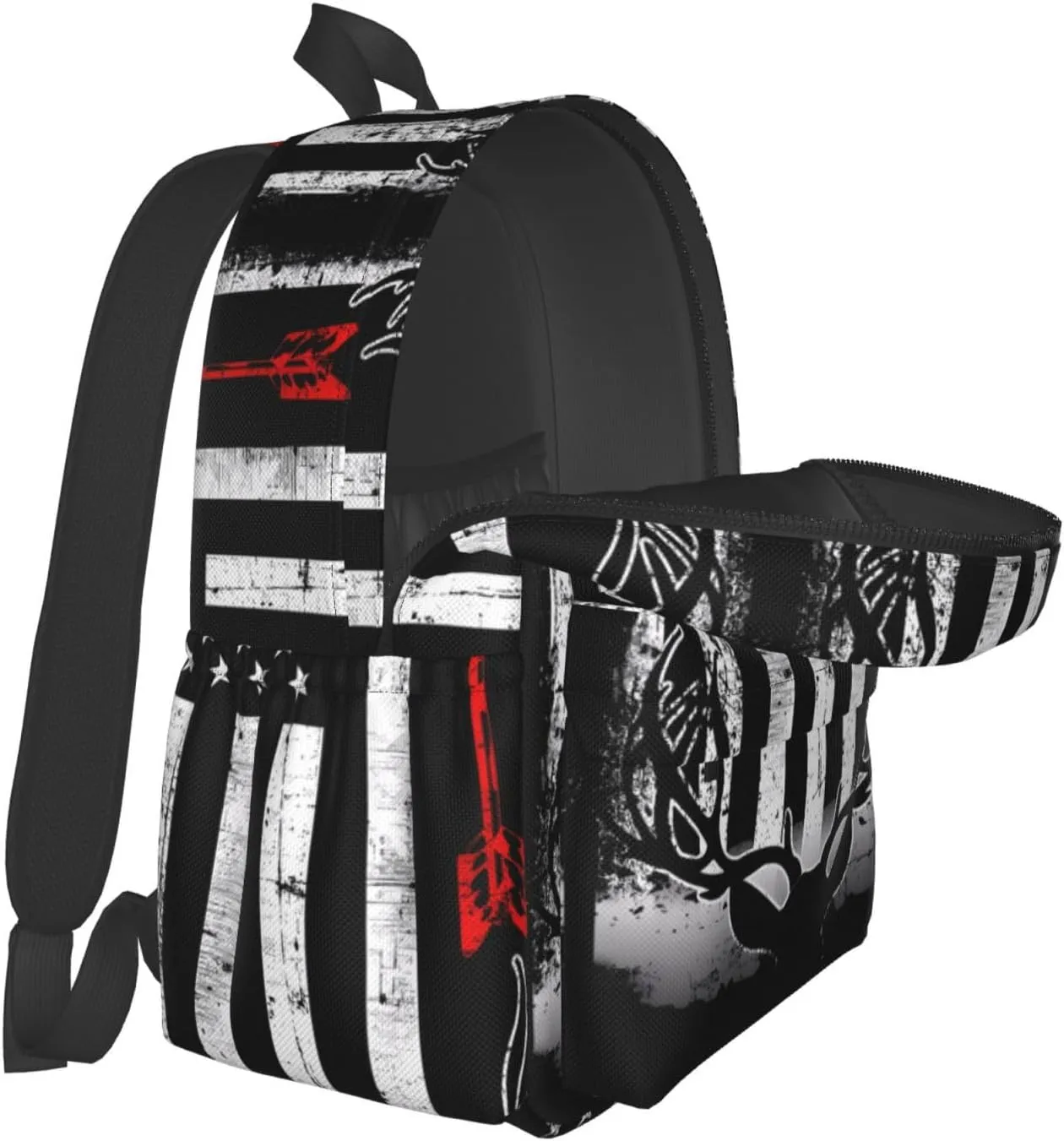 Bow Deer Hunting American Flag Casual Backpacks Large Travel Backpack Laptop Rucksack Sports Daypack Adjustable Strap Bag for Camping Hiking