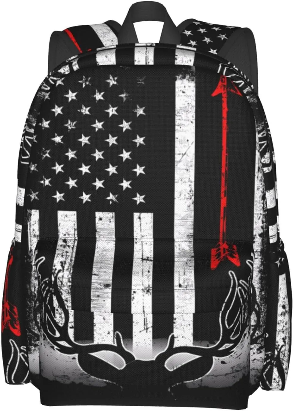 Bow Deer Hunting American Flag Casual Backpacks Large Travel Backpack Laptop Rucksack Sports Daypack Adjustable Strap Bag for Camping Hiking