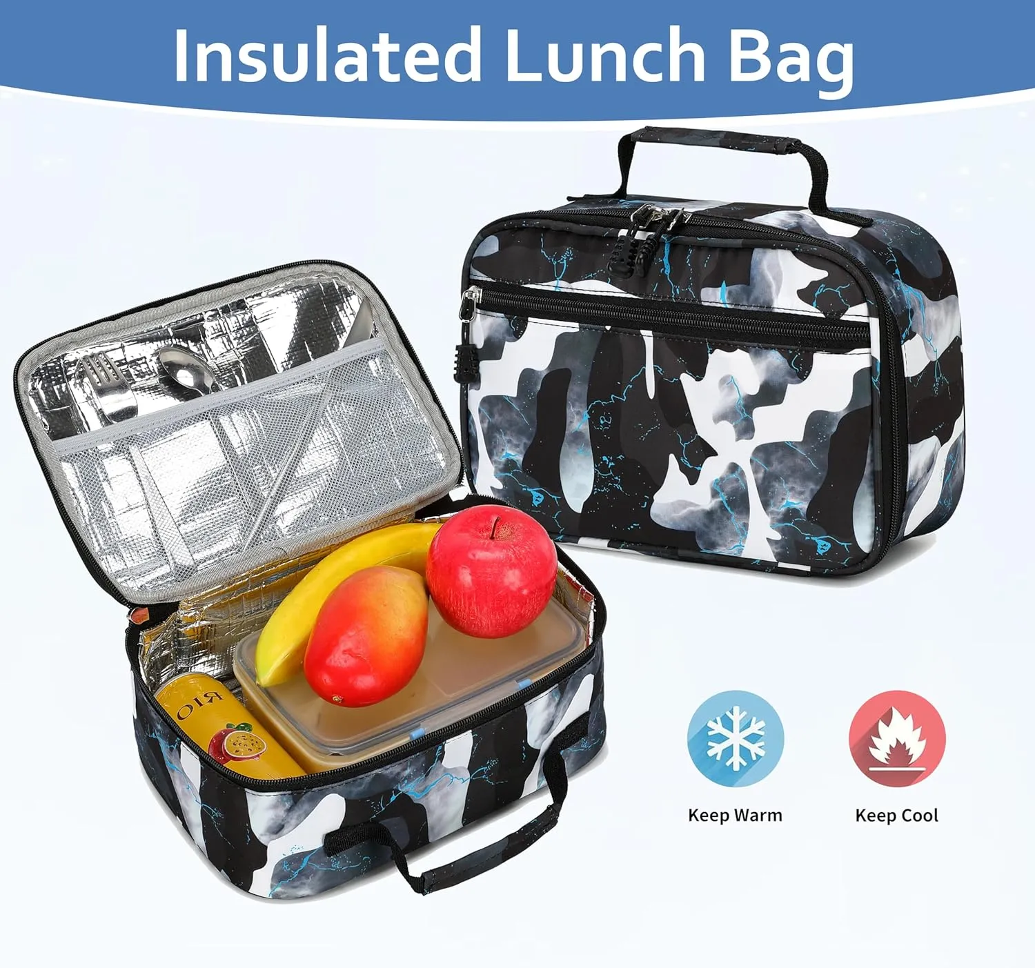 Boys Backpack with Lunch Box, Camo Kids Backpacks for Boys Elementary Middle School Bag Bookbag Outdoor Travel Back Pack (Camo Black Set, Small)