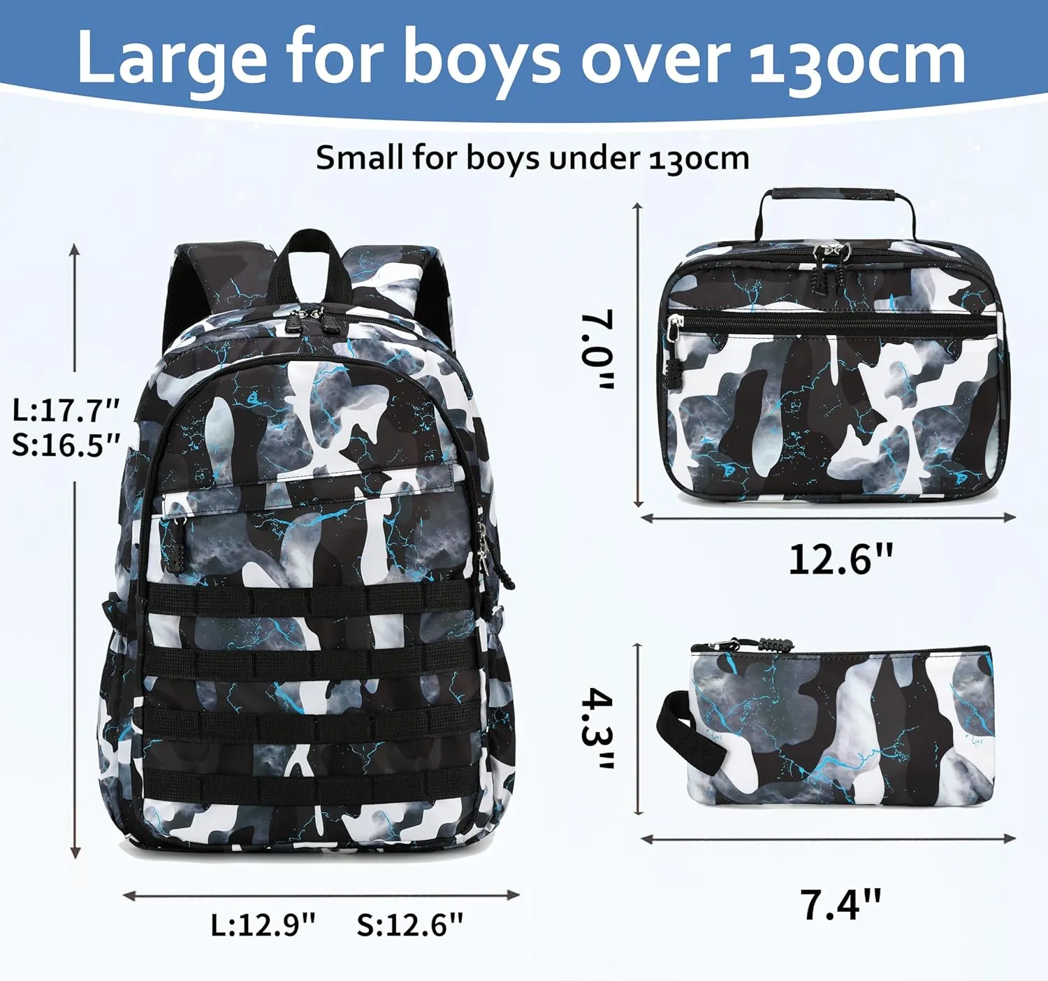 Boys Backpack with Lunch Box, Camo Kids Backpacks for Boys Elementary Middle School Bag Bookbag Outdoor Travel Back Pack (Camo Black Set, Small)