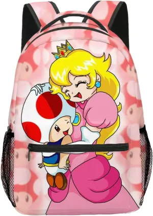 Brainy Princess Backpack 16" Cute Pink Pretty Girls Women Peach Daisy Rosalina Cartoon (Peach)