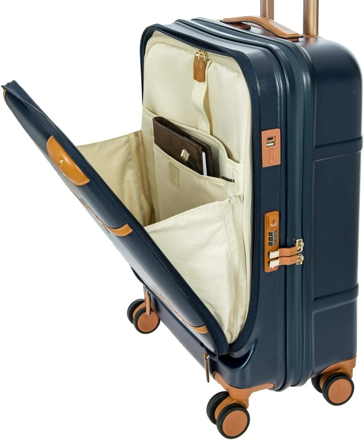 Bric's Bellagio 2.0 Spinner Trunk with Pocket - 21" Carry On Suitcase - TSA Approved Luggage - Blue