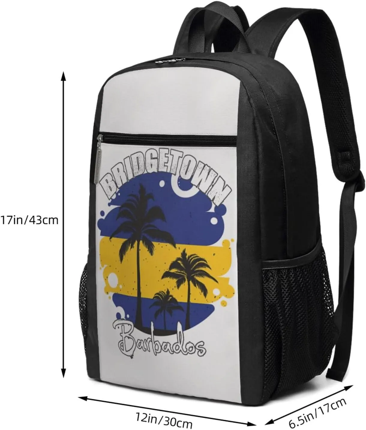 Bridgetown Barbados Flag Sunset Casual Backpacks Sports Backpack Large Capacity Travel Rucksack Laptop Daypack with Multi-Pockets Adjustable Strap Work Bag for Hiking