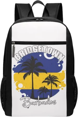 Bridgetown Barbados Flag Sunset Casual Backpacks Sports Backpack Large Capacity Travel Rucksack Laptop Daypack with Multi-Pockets Adjustable Strap Work Bag for Hiking